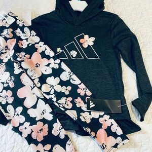 Adidas Kids Black and Pink Floral Pajama Set
